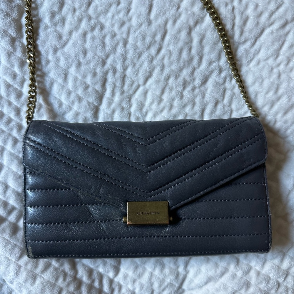 All Saints Black Crossbody Bag with Chain Strap